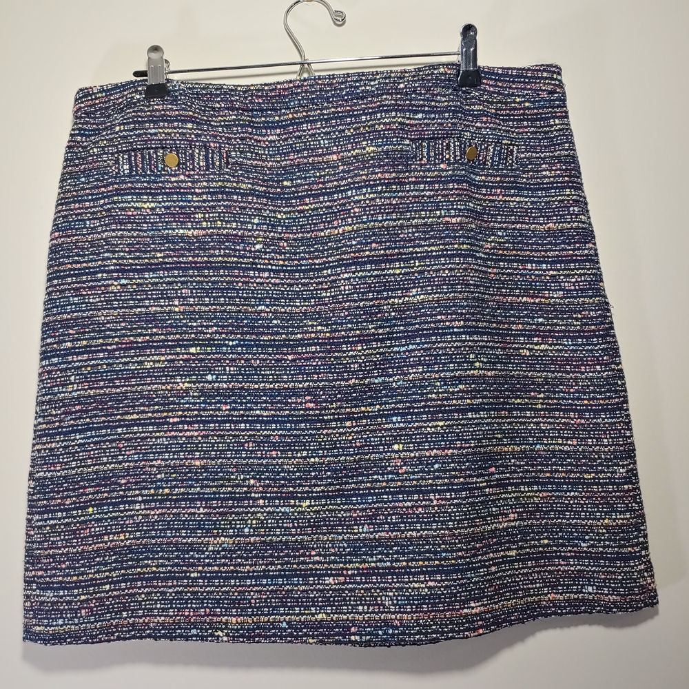 NWT Ann Taylor LOFT Navy Blue Multicolor Tweed Mini Skirt Sz16
